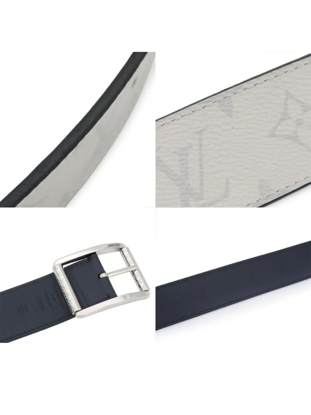 Louis Vuitton Ceinture Reverso White Navy Monogram Canvas Reversible Belt 120/48
